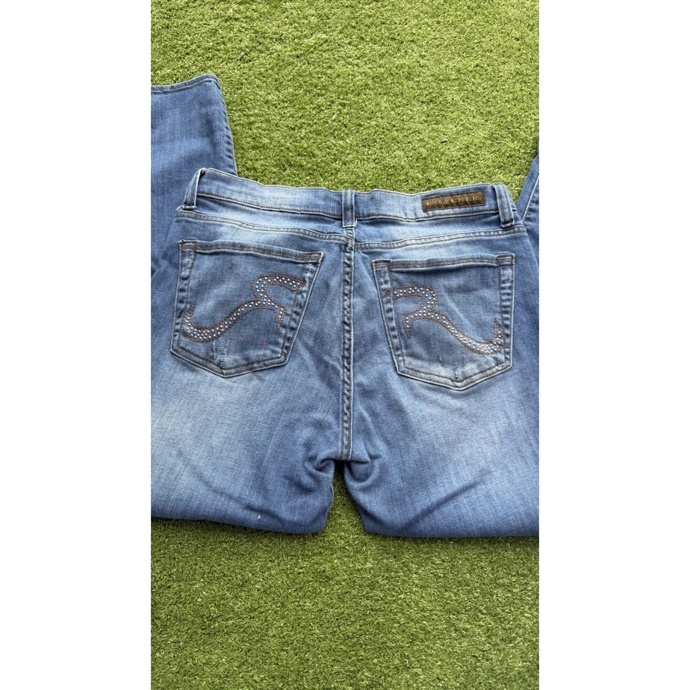 Rock & Republic Banshee Womens Size 12 Stretch Jeans Medium Wash Bling Pocket - Picture 6 of 9